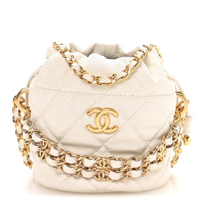 Chanel Caviar Quilted Coco First Bucket Clutch With Chain White 1 of 10