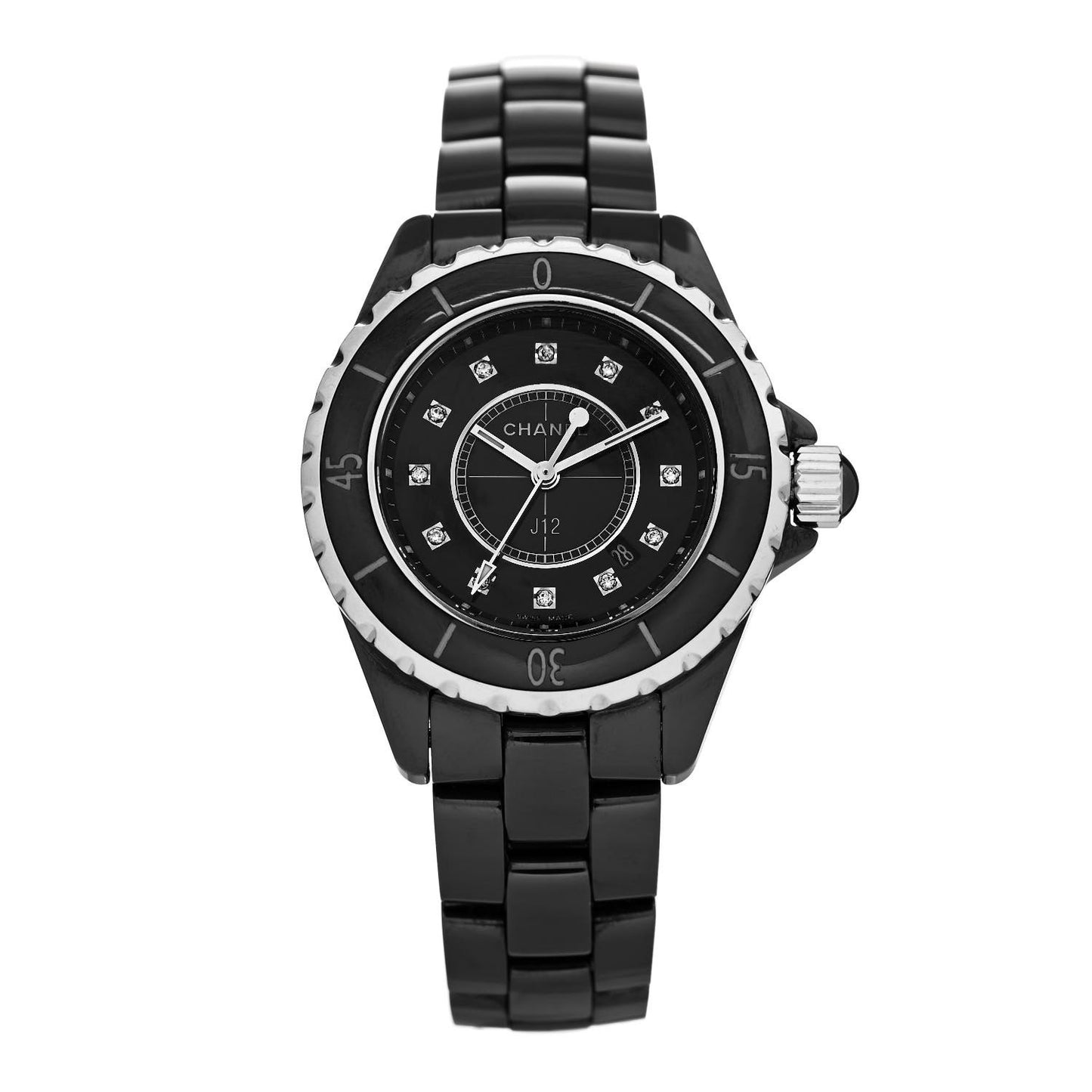 Stainless Steel Ceramic Diamond 33mm J12 Quartz Watch Black