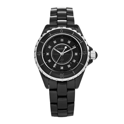 Chanel Stainless Steel Ceramic Diamond 33mm J12 Quartz Watch Black 1 of 5