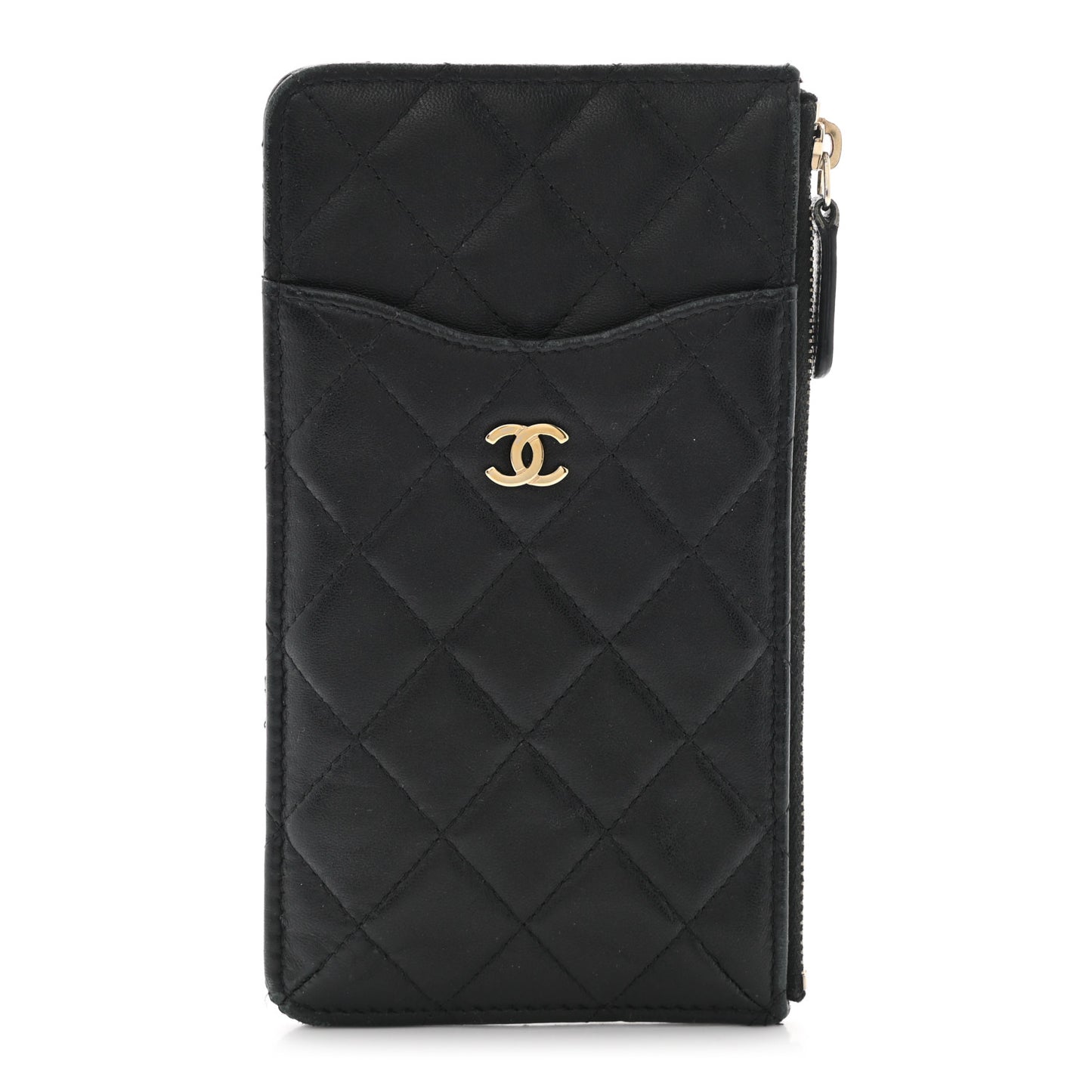 Lambskin Quilted Classic Flat Wallet Pouch Black