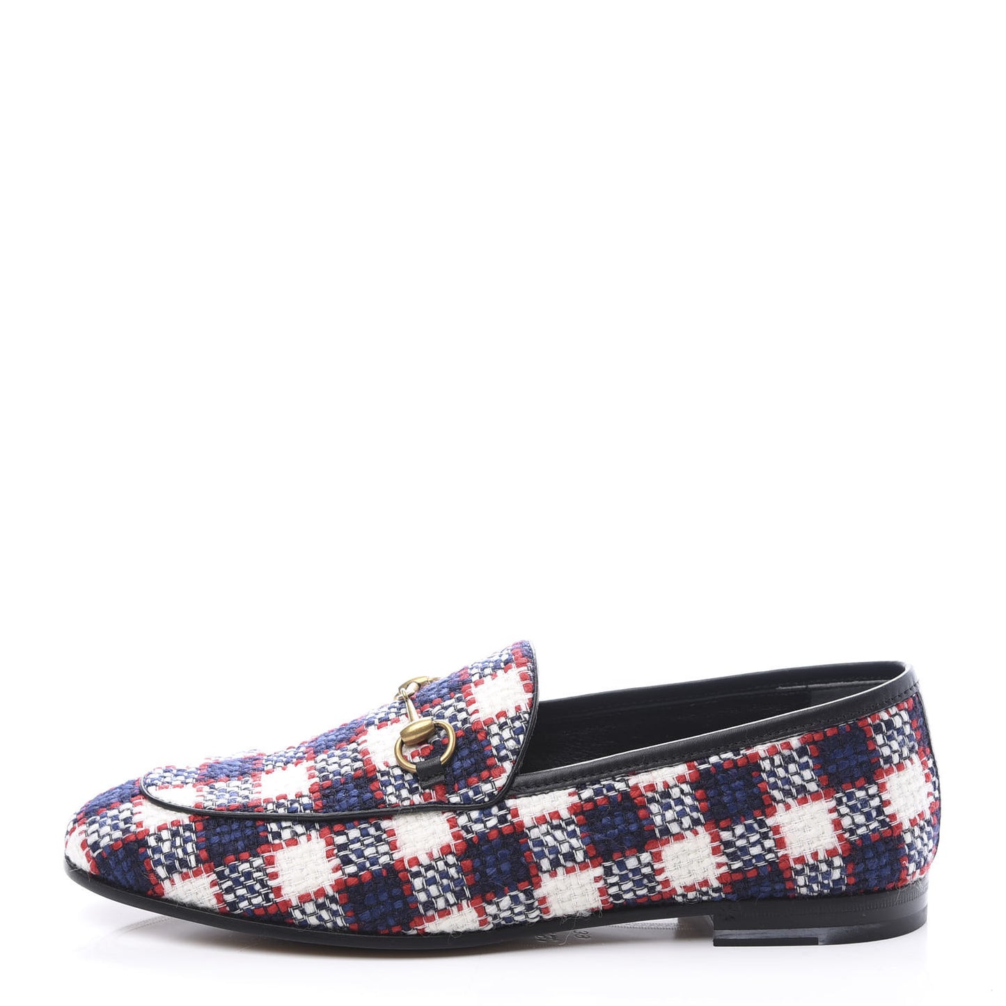 Vintage Tweed Check Horsebit Womens Jordaan Loafers 39 White Hibiscus Red Marine