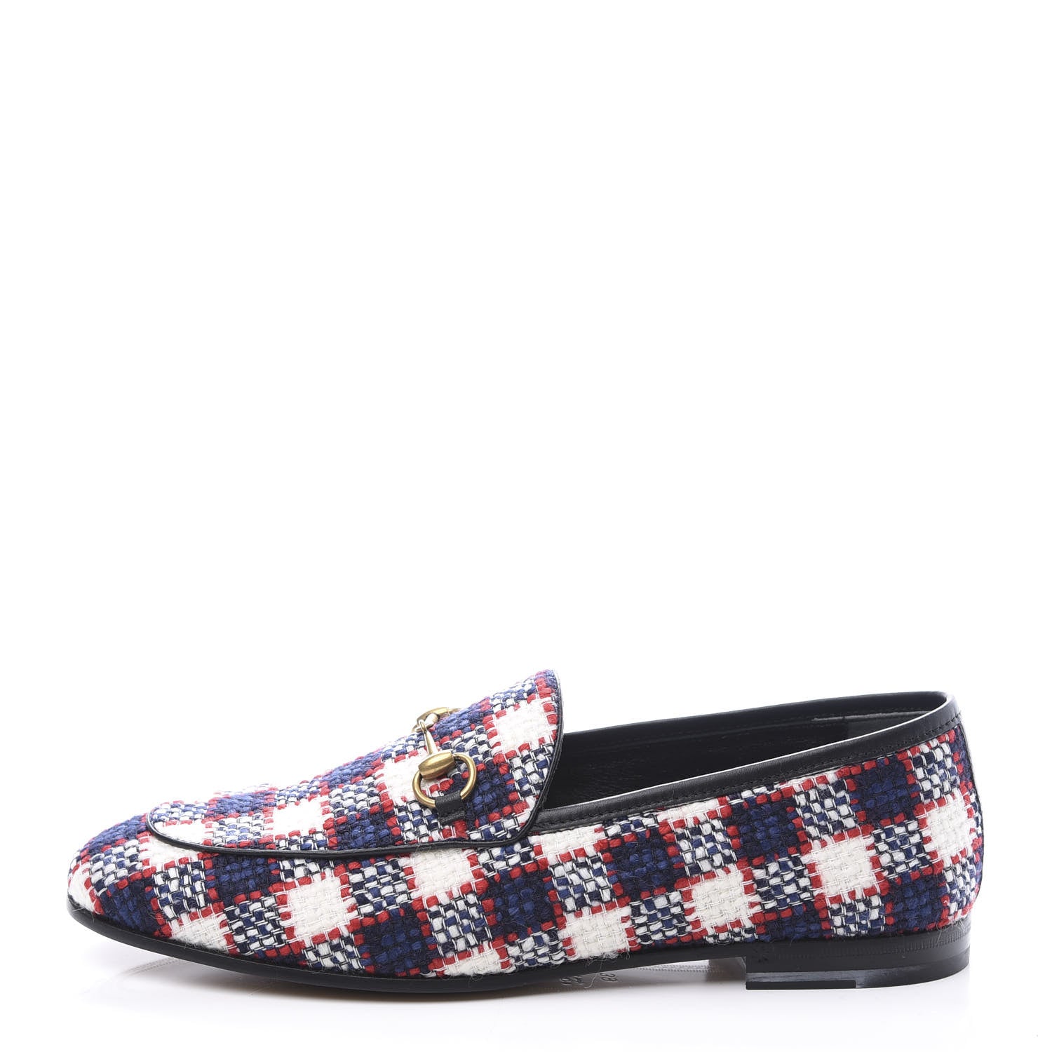 Gucci Vintage Tweed Check Horsebit Womens Jordaan Loafers 39 White Hibiscus Red Marine 1 of 11