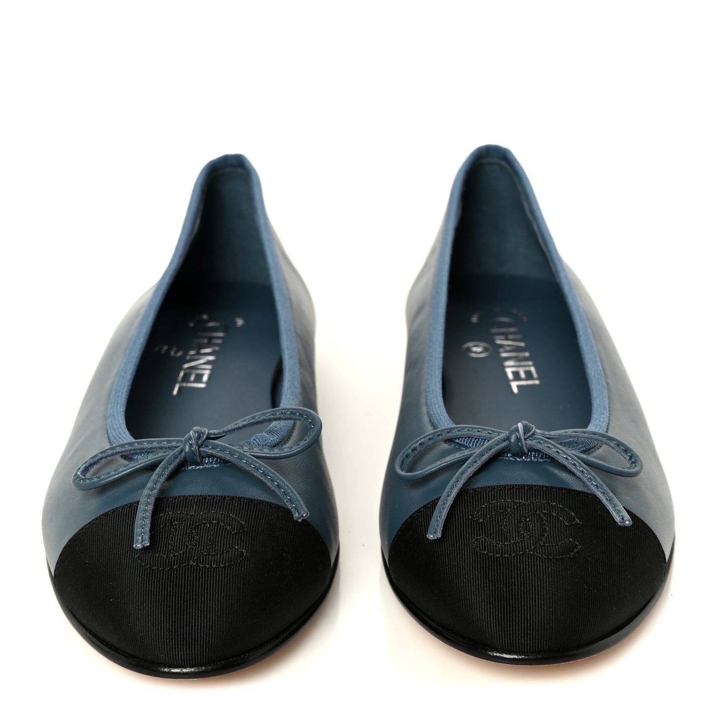 Lambskin Grosgrain Cap Toe CC Ballerina Flats 37.5 Dark Blue Black