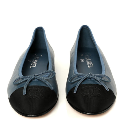 Chanel Lambskin Grosgrain Cap Toe CC Ballerina Flats 37.5 Dark Blue Black 3 of 10