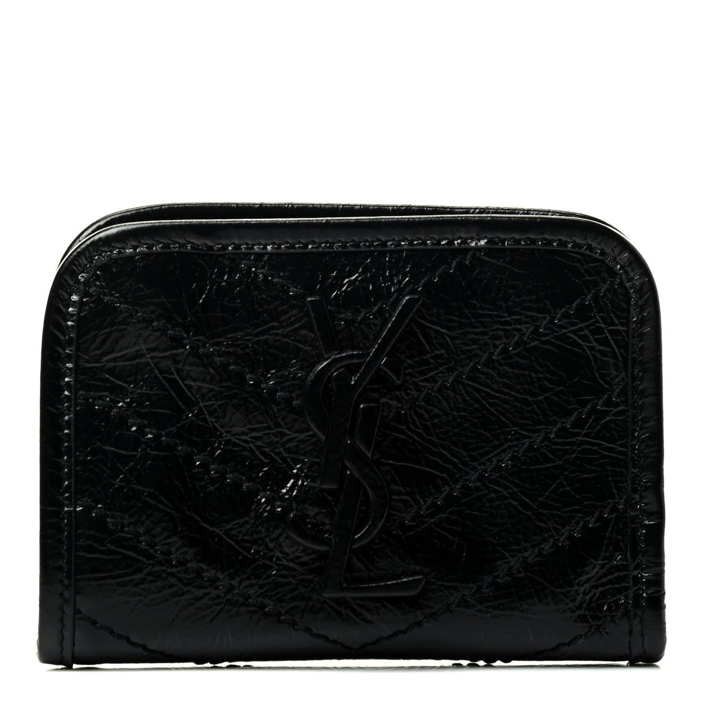 Crinkled Calfskin Matelasse Monogram Niki Card Holder Black