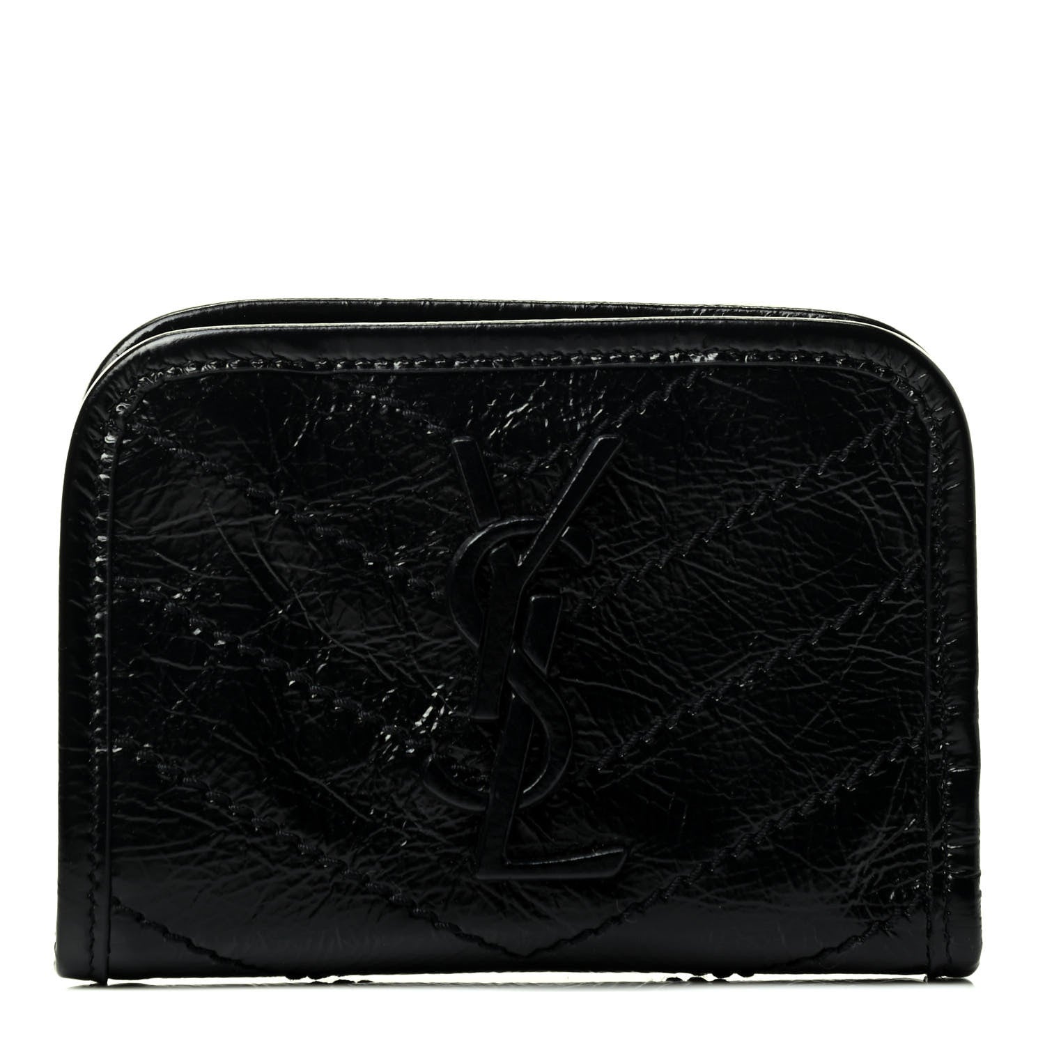 Saint Laurent Crinkled Calfskin Matelasse Monogram Niki Card Holder Black 1 of 4