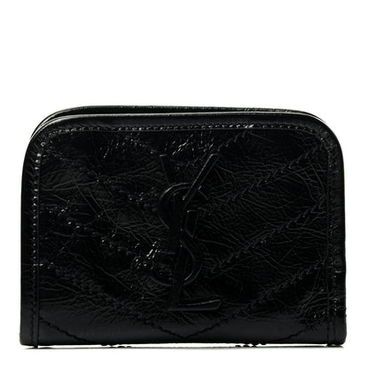 Saint Laurent Crinkled Calfskin Matelasse Monogram Niki Card Holder Black 1 of 4
