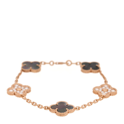Van Cleef & Arpels 18K Rose Gold Diamond Gray Mother of Pearl 5 Motifs Vintage Alhambra Bracelet 1 of 4