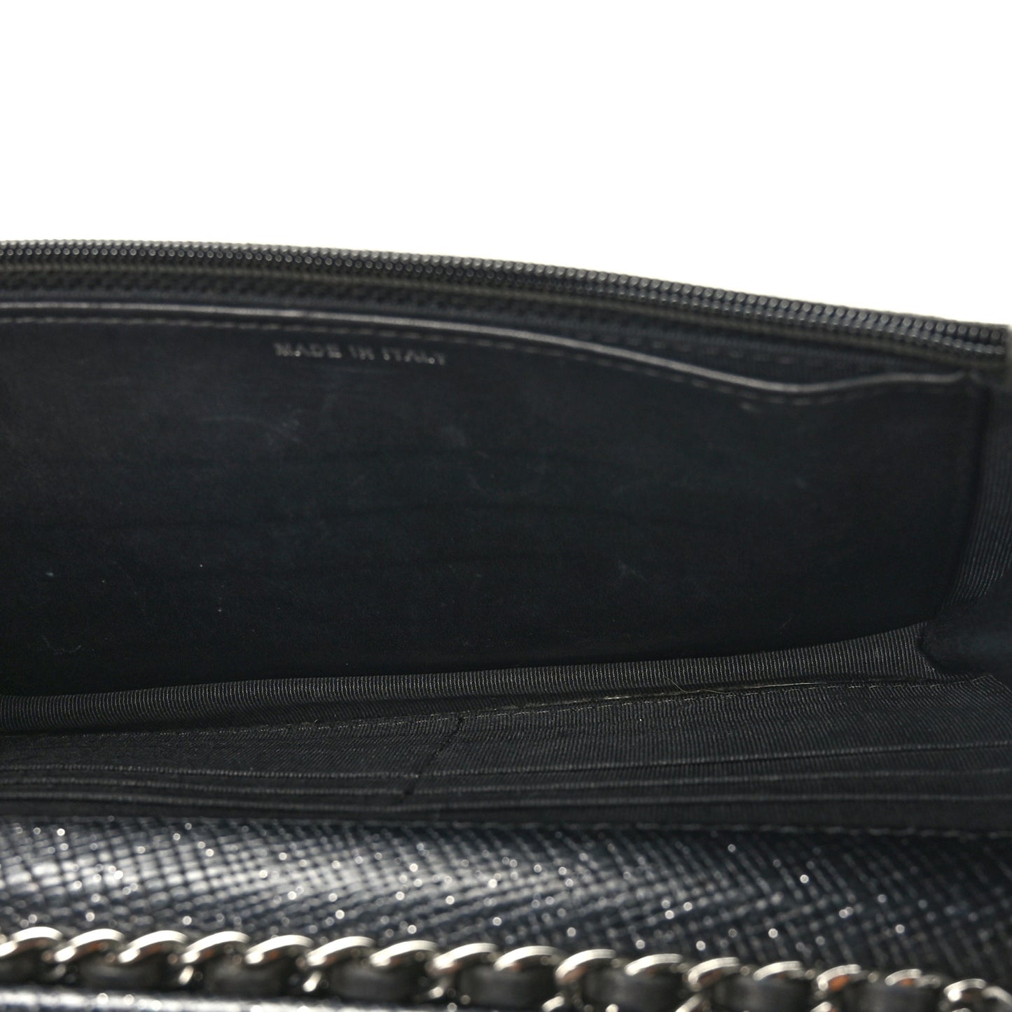 Glitter Calfskin Quilted Wallet on Chain WOC Black Silver