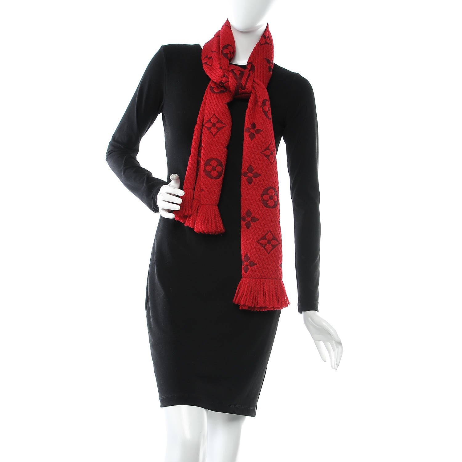Louis Vuitton Wool Silk Logomania Scarf Rubis 2 of 5