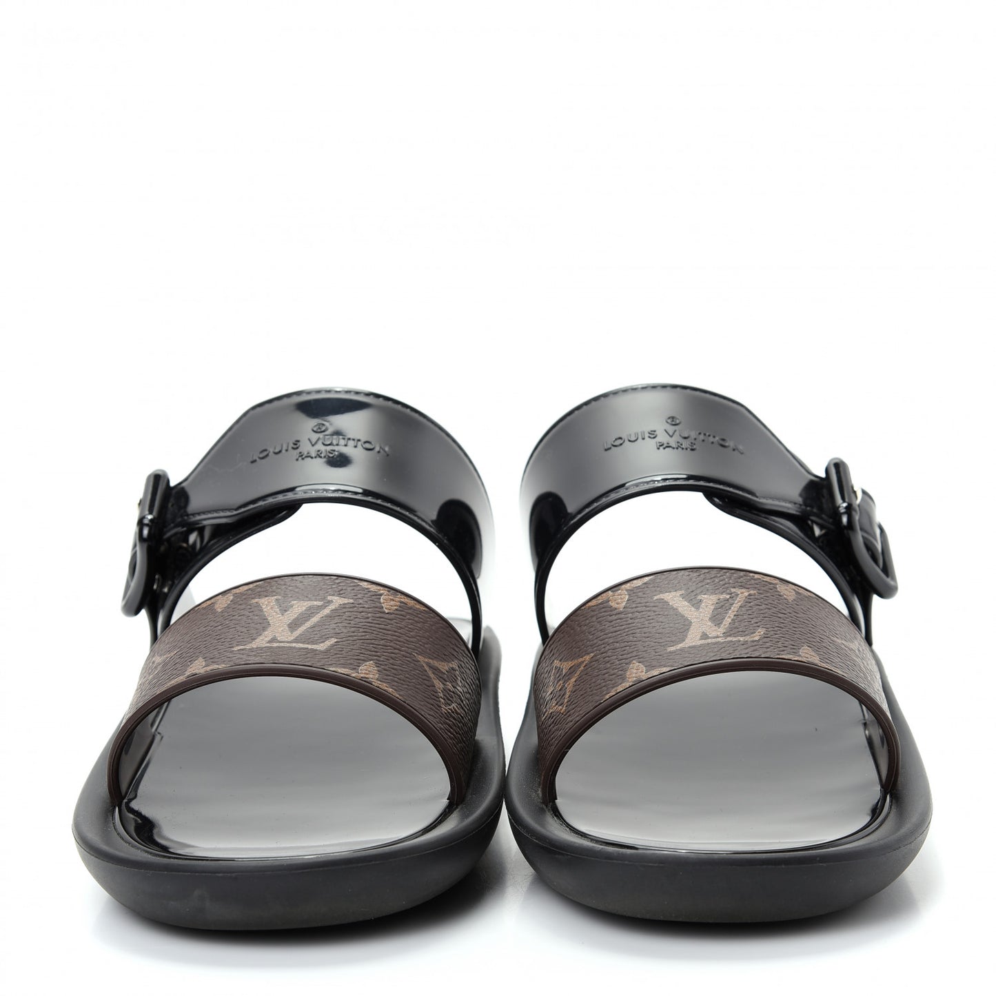 Monogram Sunbath Flat Mule Sandals 36 Black