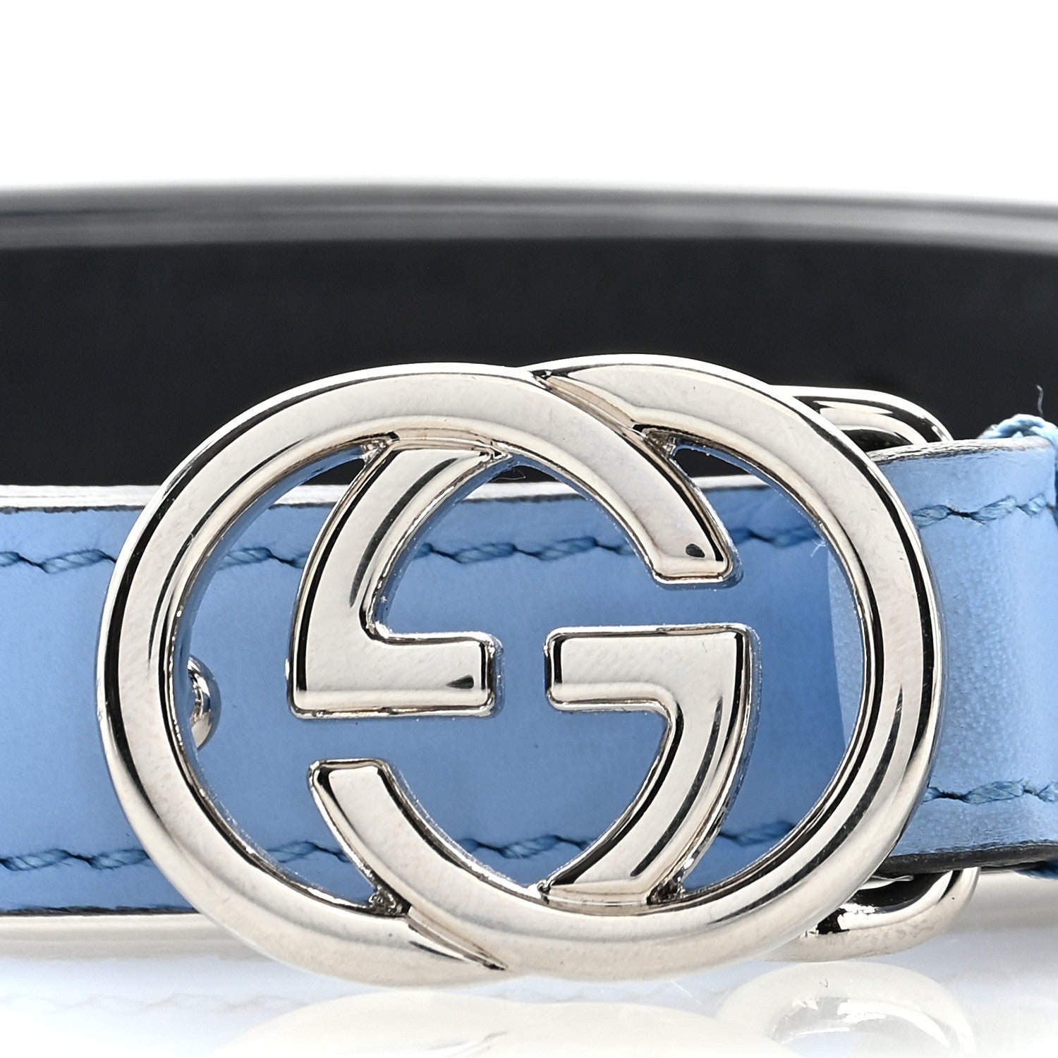 Gucci Moon Calfskin Nickel Interlocking G 20mm Belt 85 34 Porcelain Light Blue 2 of 6