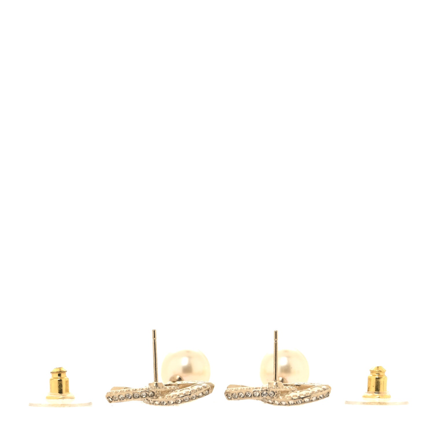 Chanel Crystal Pearl CC Drop Earrings Gold 3 of 5