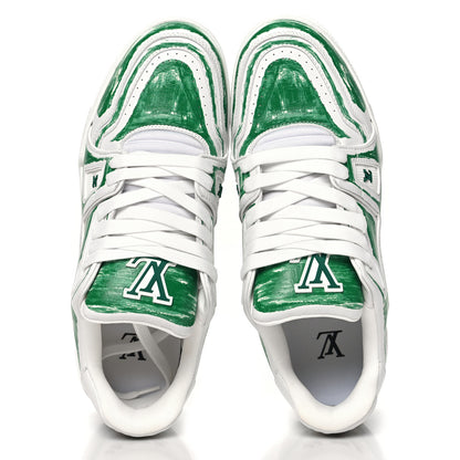 Louis Vuitton Calfskin Printed Mens LV Trainer Sneakers 8.5 Green 2 of 9