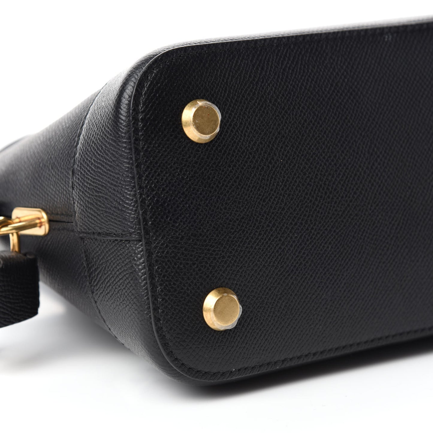 Signature Grained Calfskin Logo S Ville Top Handle Bag Black