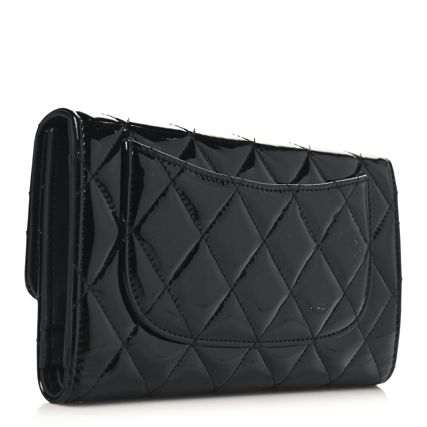 Patent Quilted Large Flap Wallet Black