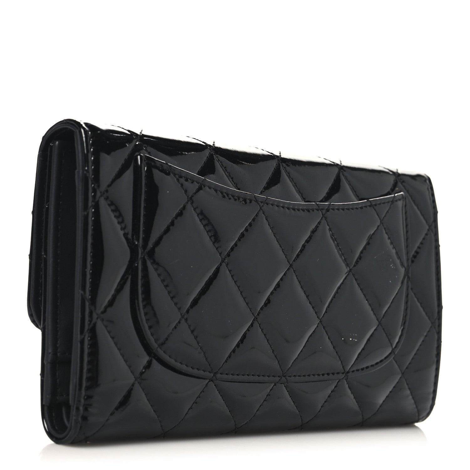 Chanel Patent Quilted Large Flap Wallet Black 3 of 9