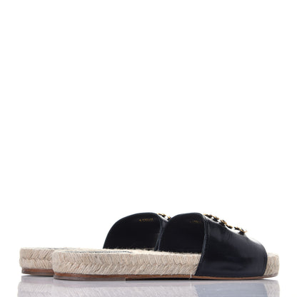 Chanel Patent Calfskin Crystal CC Espadrille Slip On Sandals 39 Black 4 of 9