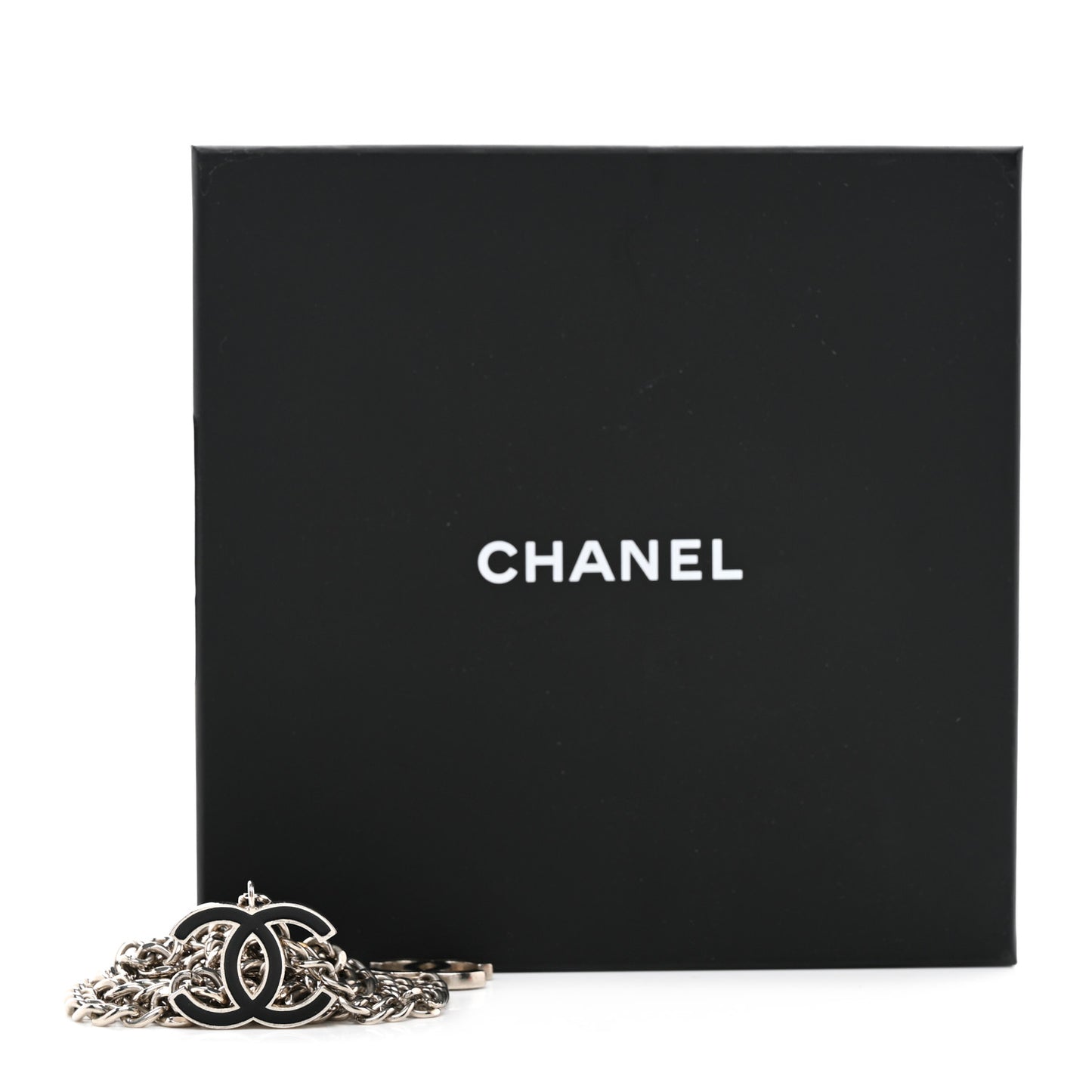 Enamel CC Chain Logo Belt Silver Black