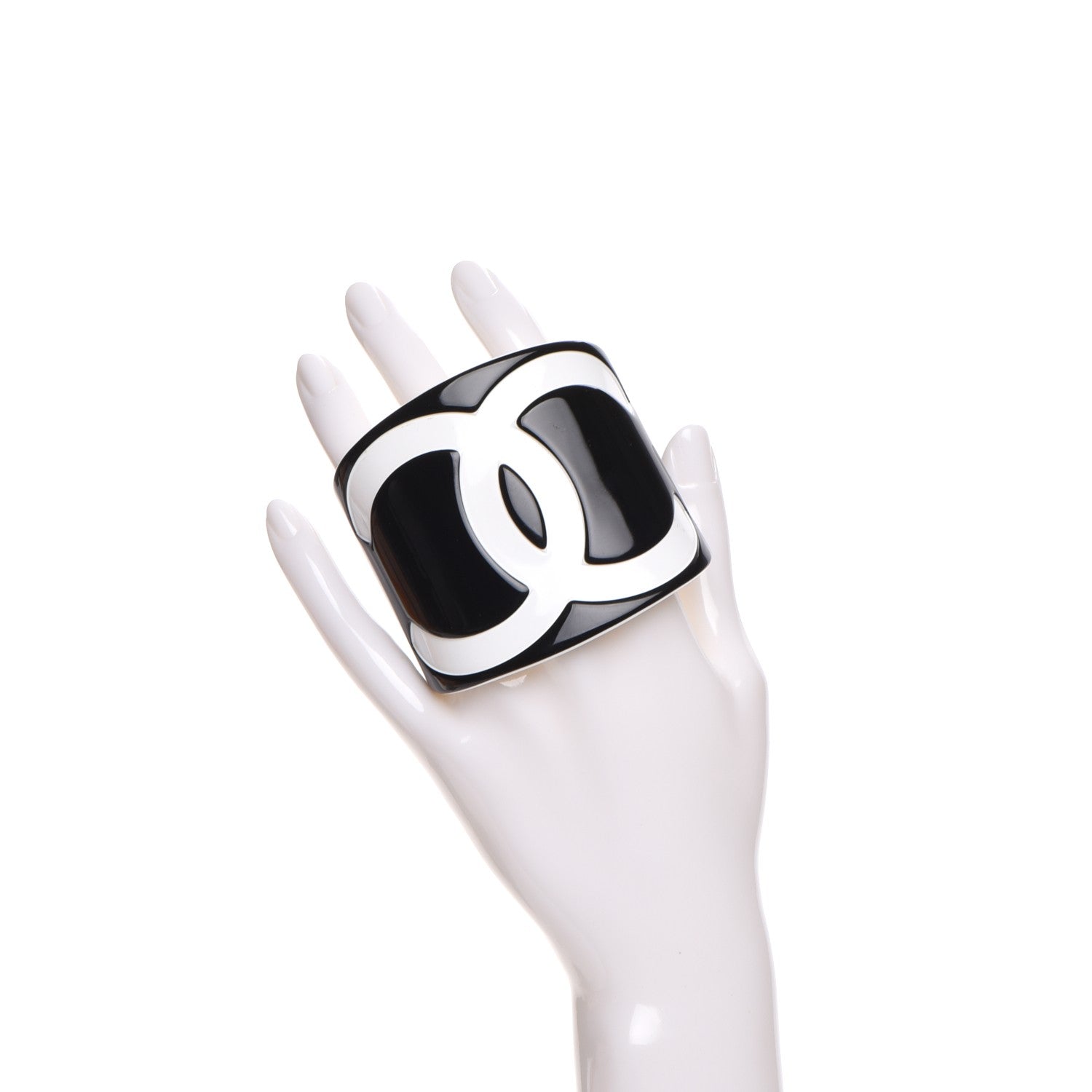 Chanel Resin CC Wide Cuff Black White 2 of 4