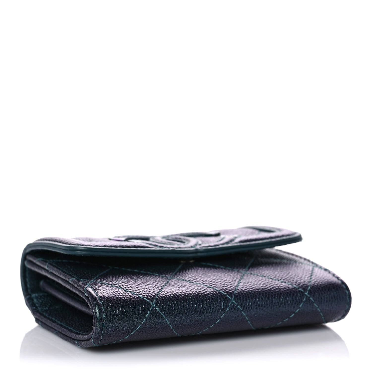 Chanel Iridescent Caviar Quilted Filigree Flap Card Holder Dark Turquoise 4 of 10
