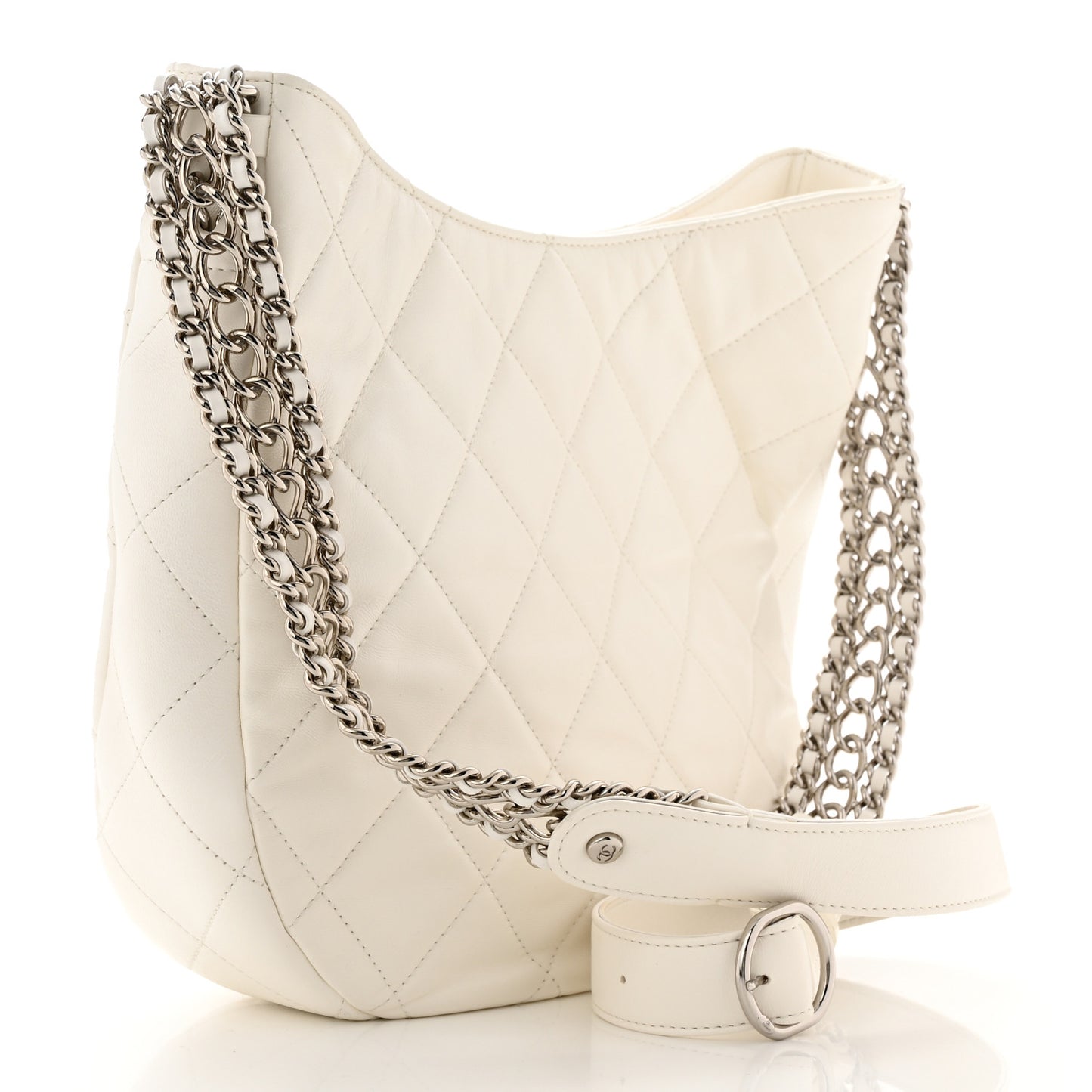 Lambskin Chain Rows Quilted Chain Hobo White