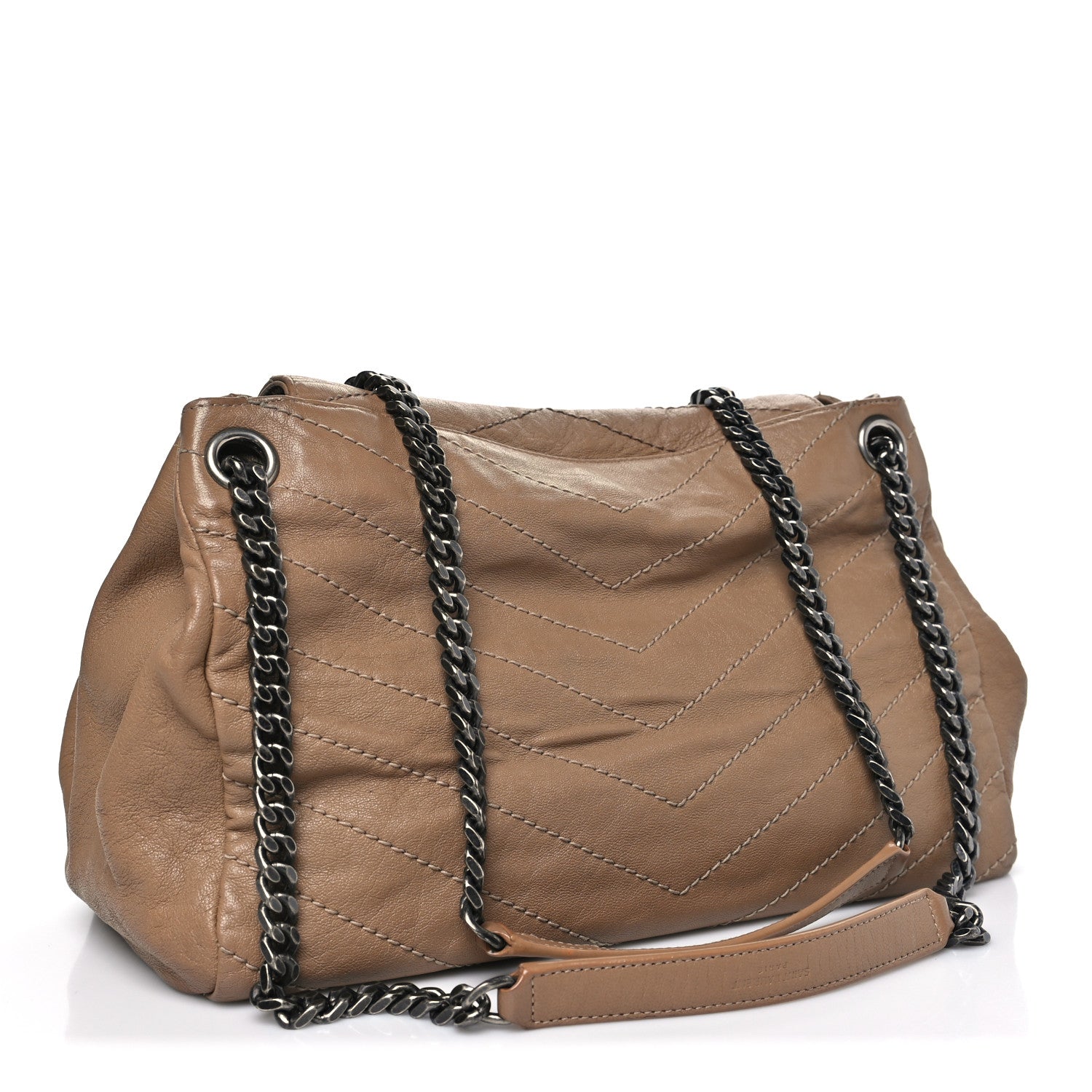Saint Laurent Pebbled Lambskin Chevron Monogram Large Nolita Beige 3 of 13