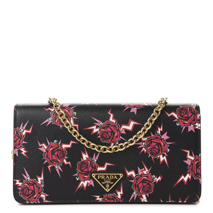 Prada X UNIVERSAL STUDIOS Saffiano Frankenstein Rose Chain Wallet Lacca 1 of 10