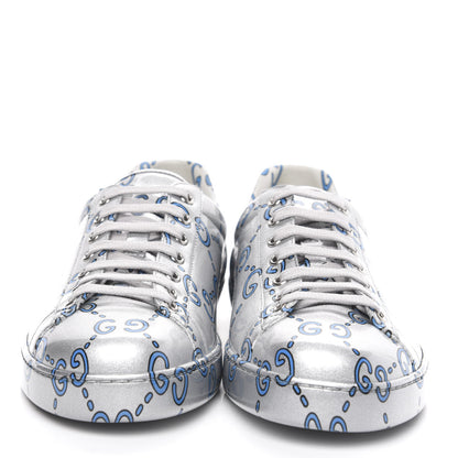 Gucci Miro Rubber Wax GucciGhost Print Mens New Ace Sneakers 9 Silver 2 of 9
