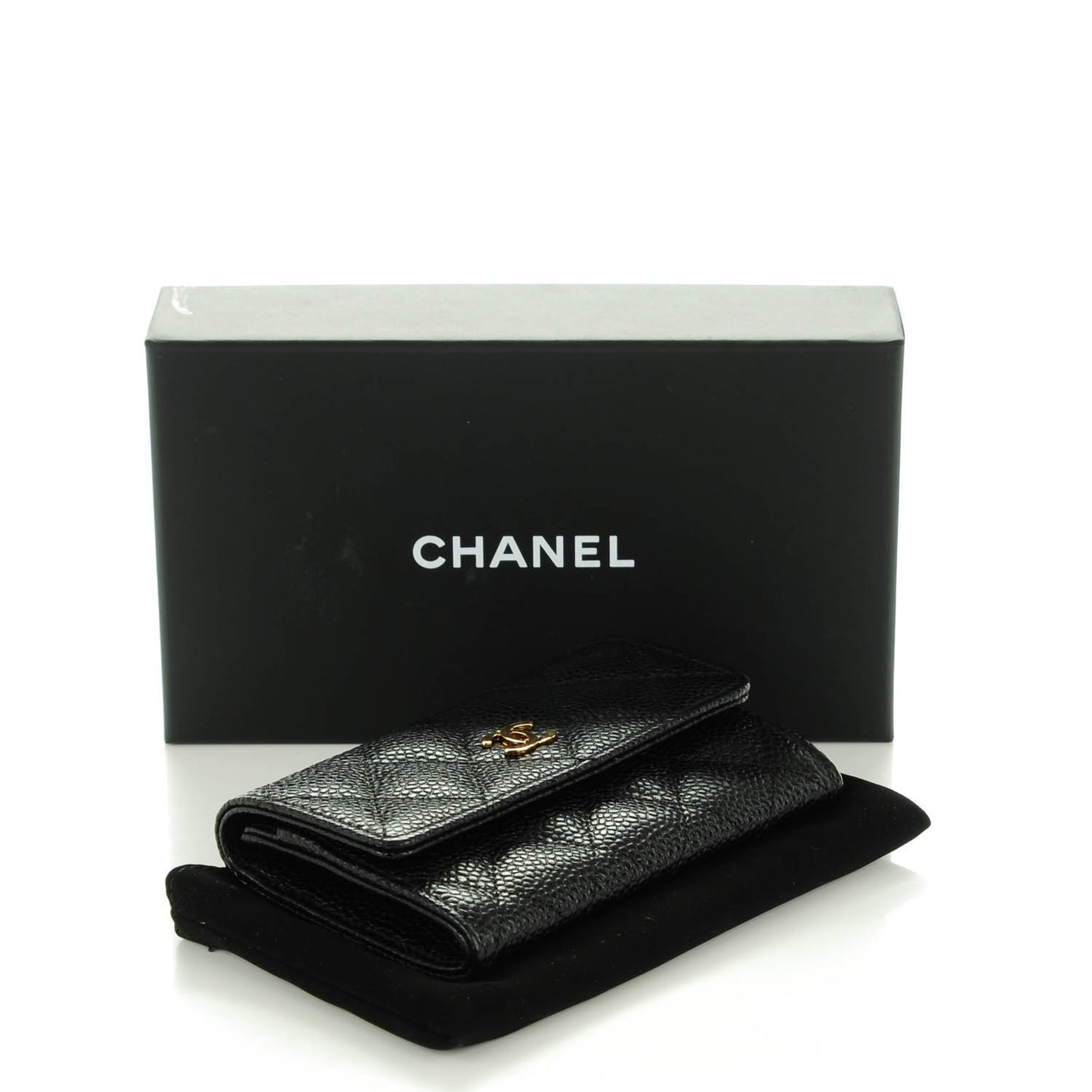 Caviar Quilted Flap Card Holder Black