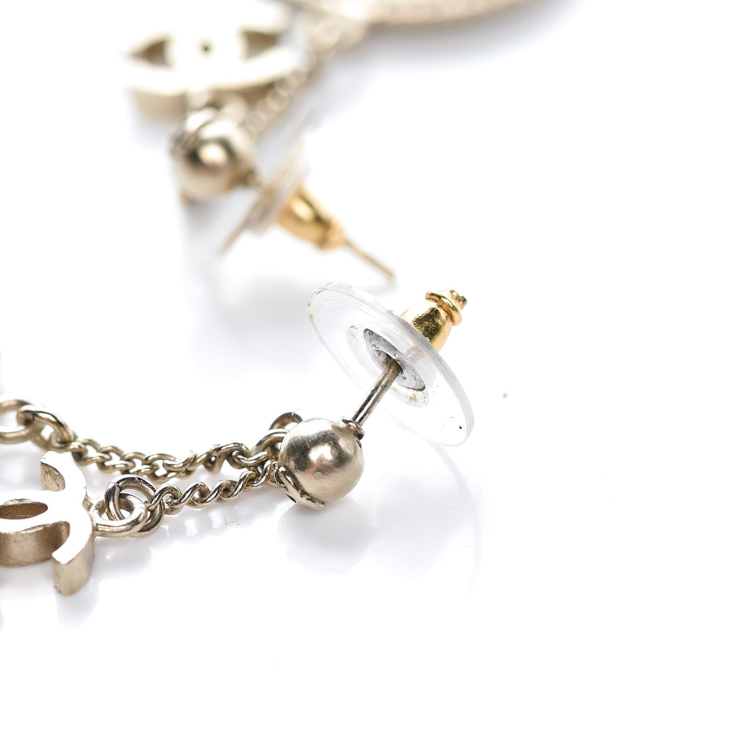 Chanel Medallion Clover CC Drop Earrings Light Gold 4 of 6