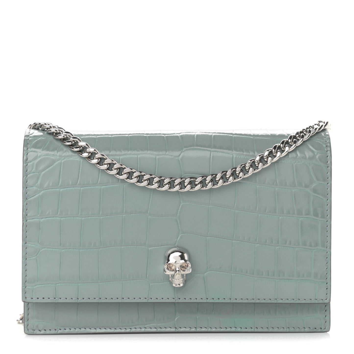 Calfskin Crocodile Embossed Skull Mini Crossbody Bag