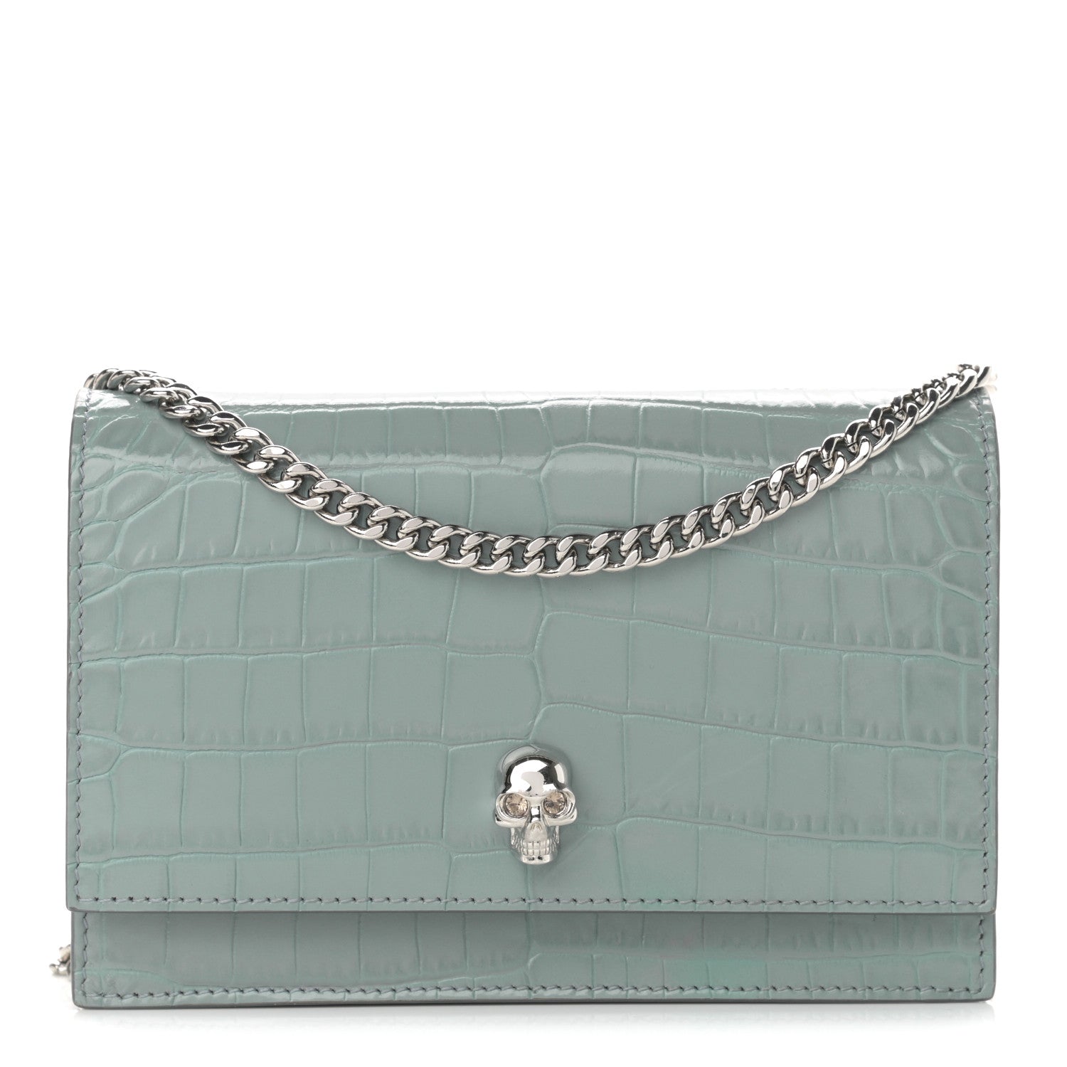 Alexander McQueen Calfskin Crocodile Embossed Skull Mini Crossbody Bag 1 of 13