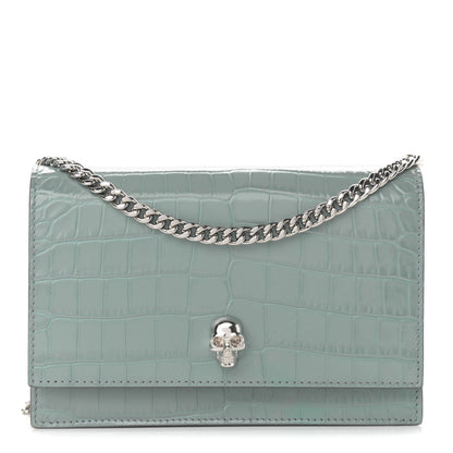 Alexander McQueen Calfskin Crocodile Embossed Skull Mini Crossbody Bag 1 of 13