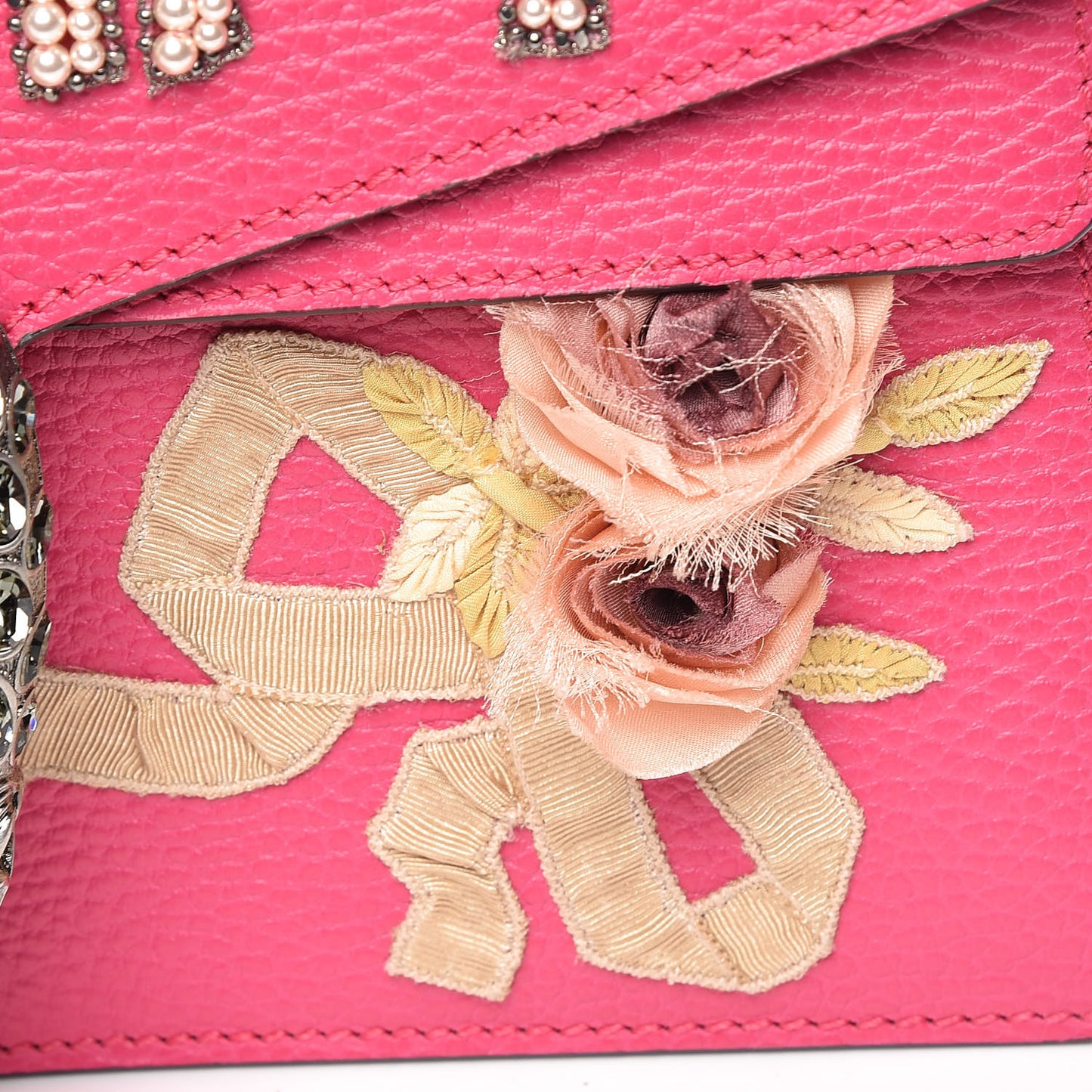 Pebbled Calfskin Embellished Guccify Small Dionysus Shoulder Bag Rosa