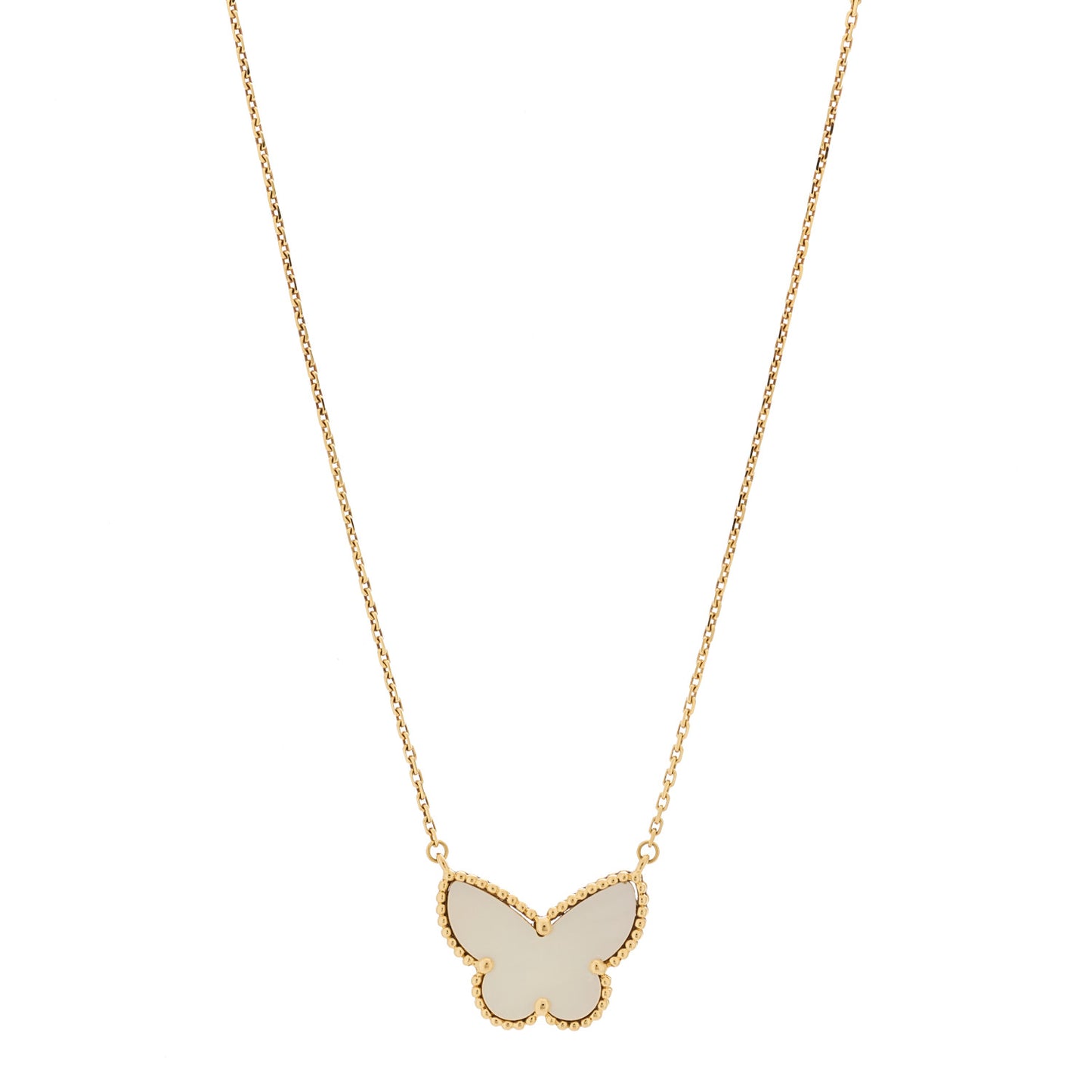 18K Yellow Gold Mother of Pearl Lucky Alhambra Butterfly Pendant Necklace