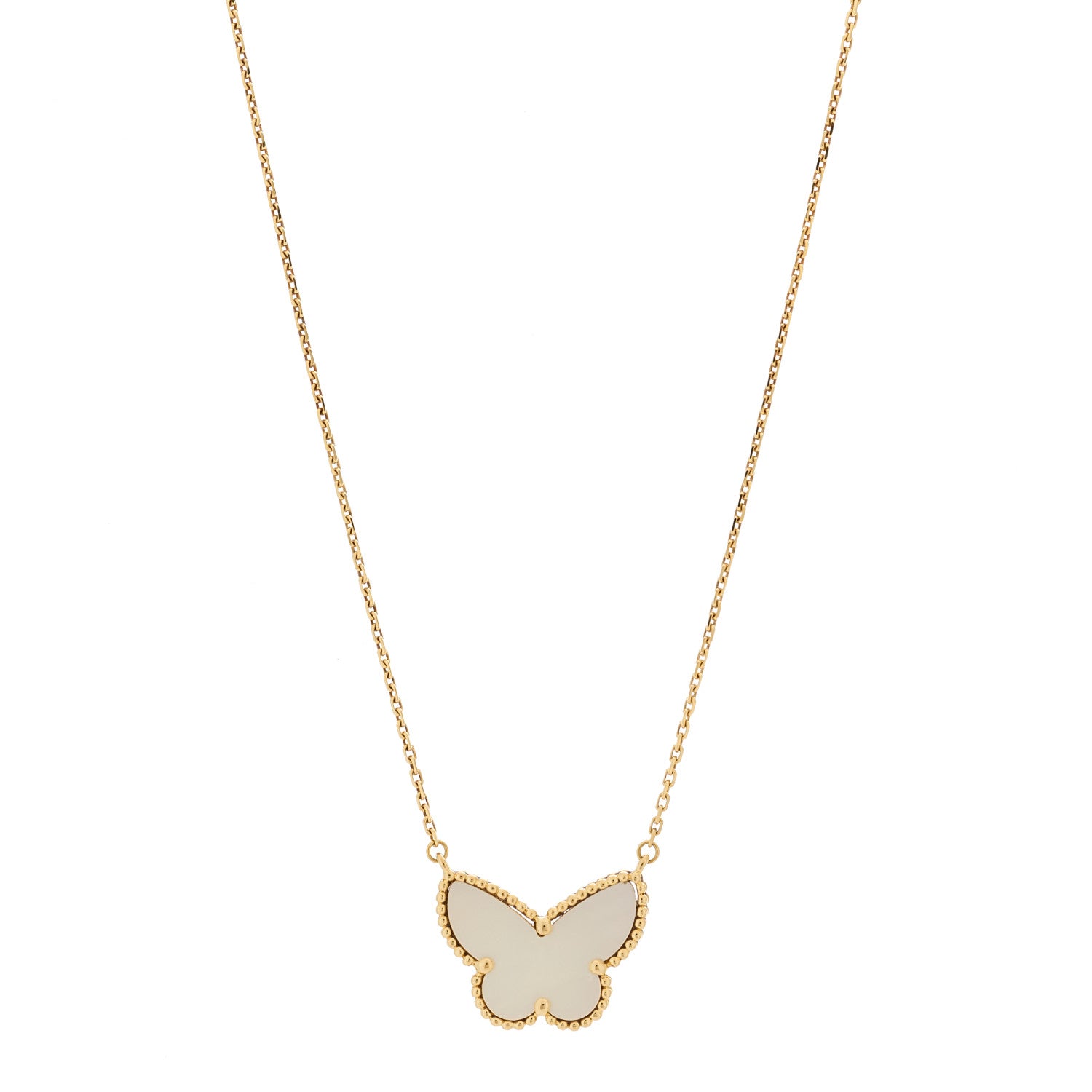 Van Cleef & Arpels 18K Yellow Gold Mother of Pearl Lucky Alhambra Butterfly Pendant Necklace 3 of 5