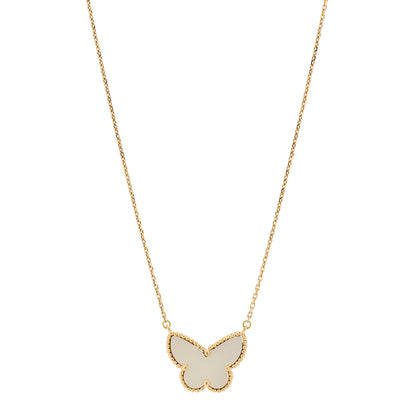 Van Cleef & Arpels 18K Yellow Gold Mother of Pearl Lucky Alhambra Butterfly Pendant Necklace 3 of 5