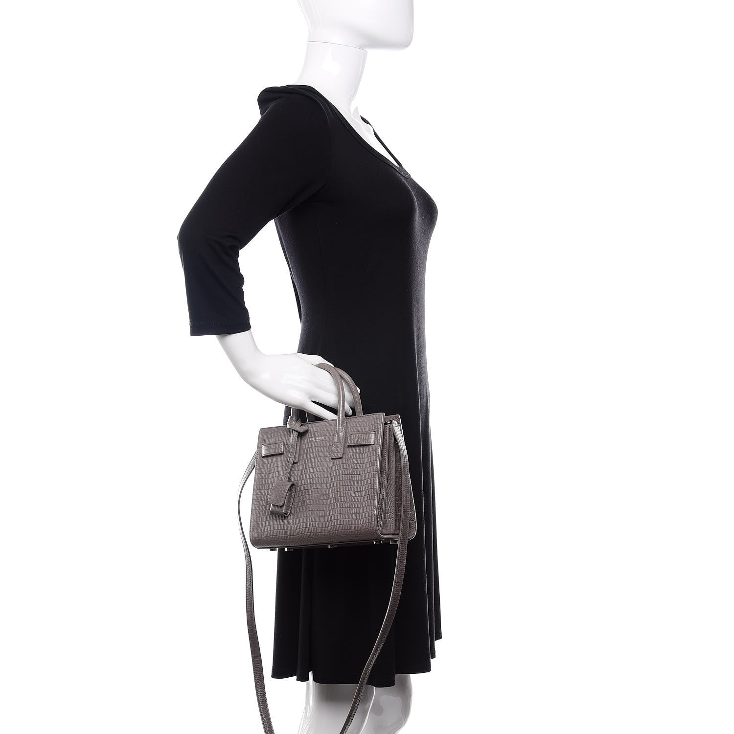 Saint Laurent Calfskin Lizard Embossed Nano Sac De Jour Fog 3 of 15