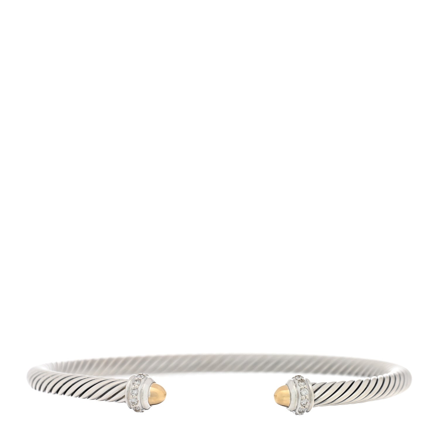 David Yurman Sterling Silver 18K Yellow Gold Diamond 4mm Dome Cable Classics Bracelet 1 of 3
