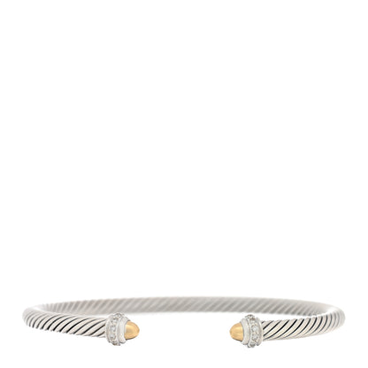 David Yurman Sterling Silver 18K Yellow Gold Diamond 4mm Dome Cable Classics Bracelet 1 of 3