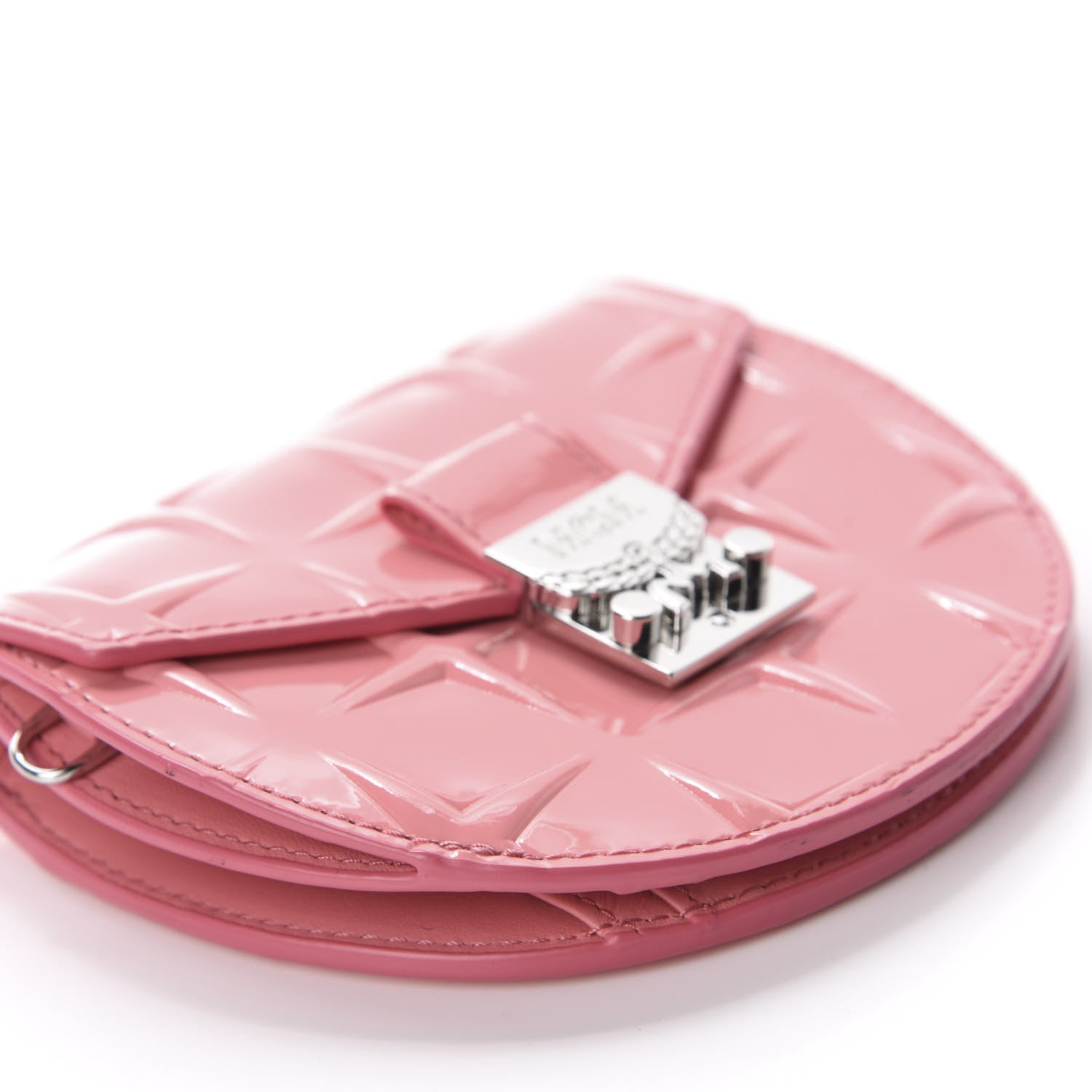 MCM Diamond Patent Patricia Round Crossbody Bag Salmon Rose 6 of 12