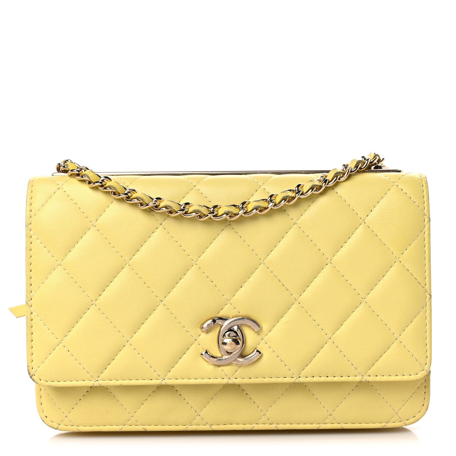 Chanel Lambskin Quilted Trendy CC Wallet On Chain WOC Yellow 1 of 24