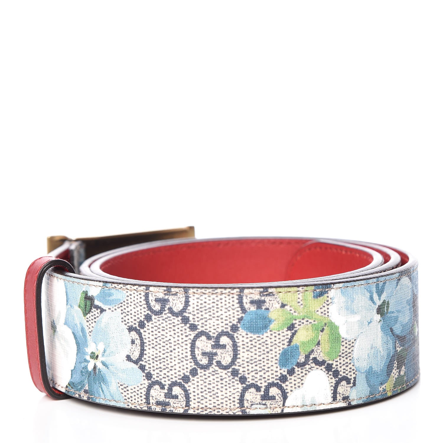 Gucci GG Plus Monogram Blooms Plaque Belt 85 34 Blue 3 of 6