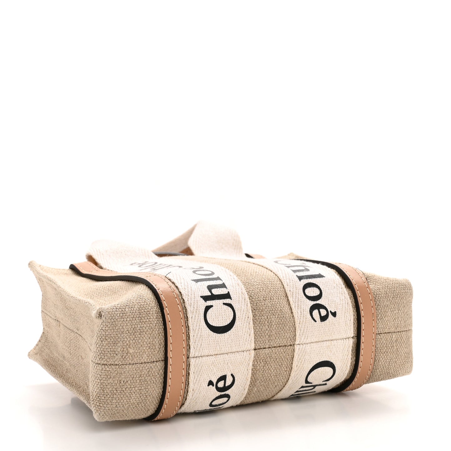 Linen Calfskin Mini Woody Ribbon Tote White Beige