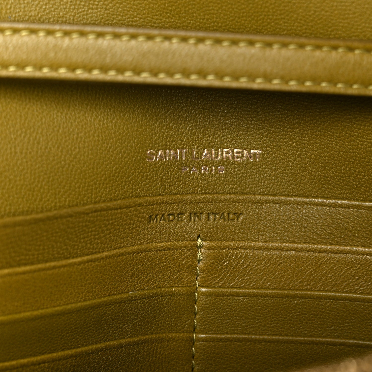 Saint Laurent Lambskin Carre Quilted Cassandre Chain Wallet Olive Drab 7 of 10