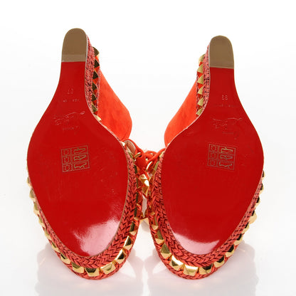 Christian Louboutin Suede Cataclou 140 Wedge Sandals 39 Capucine Gold 5 of 7
