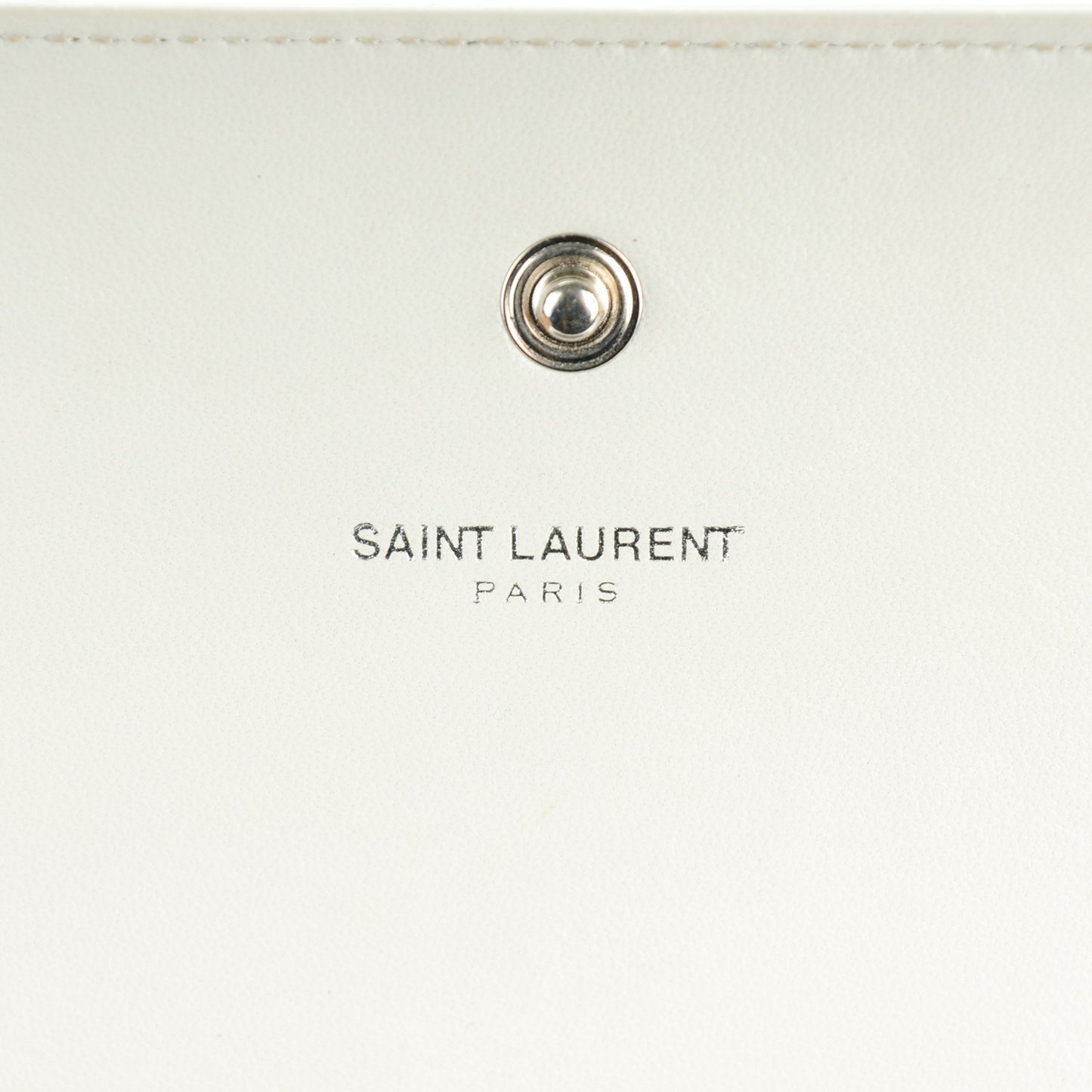 SAINT LAUREN Calfskin Crocodile Embossed Monogram Chain Wallet Pearl White