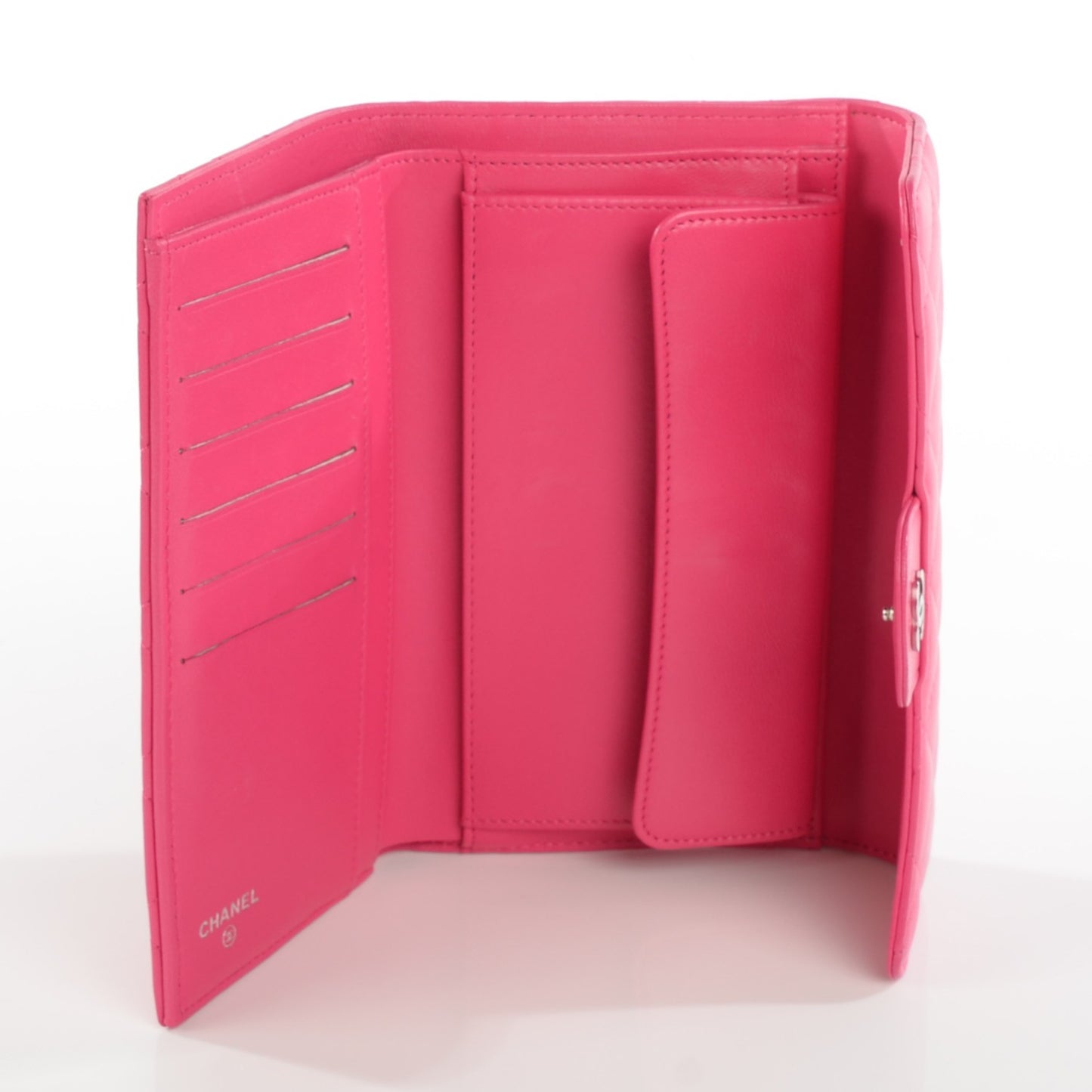 Lambskin Quilted Large Flap Wallet Dark Pink