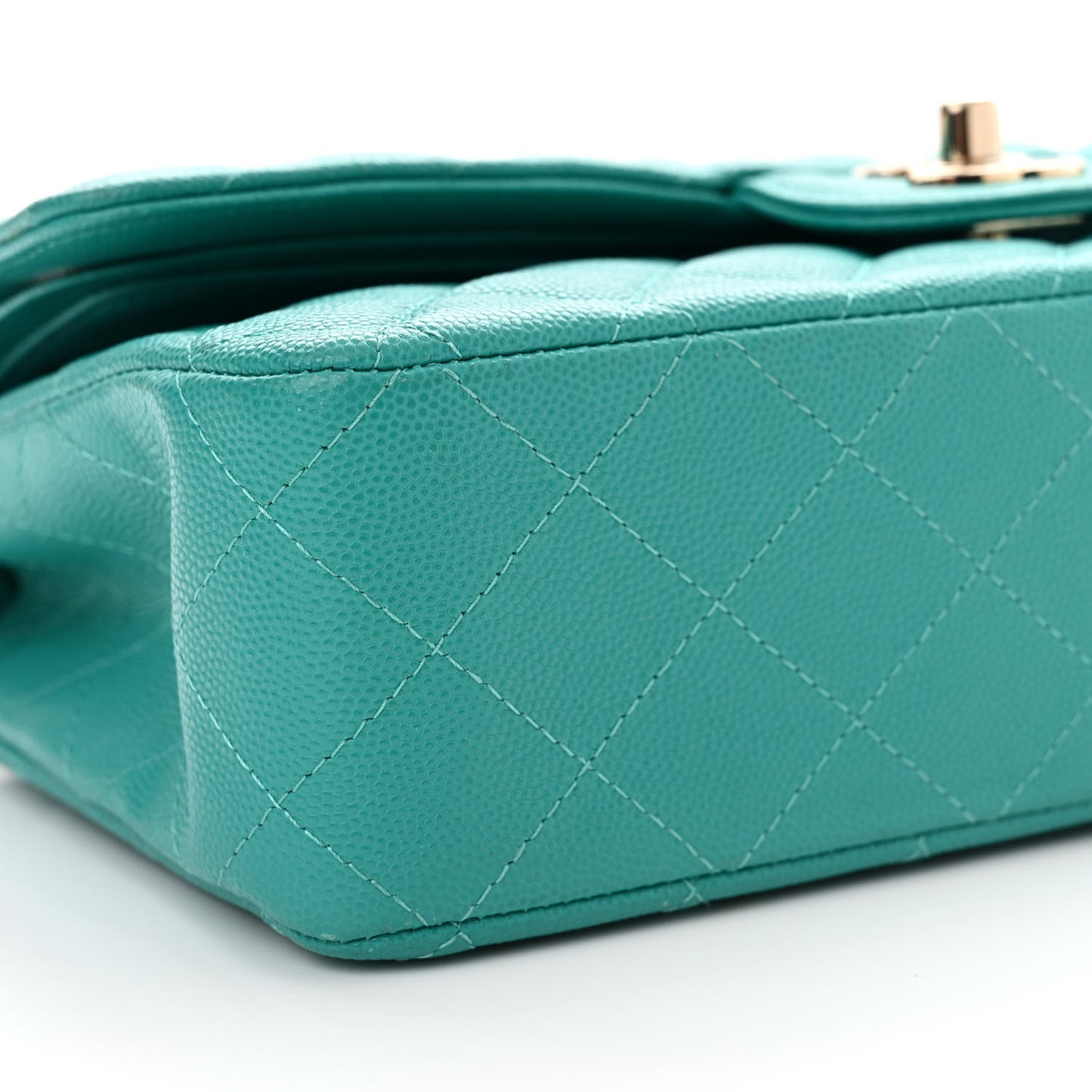 Caviar Quilted Medium Double Flap Turquoise
